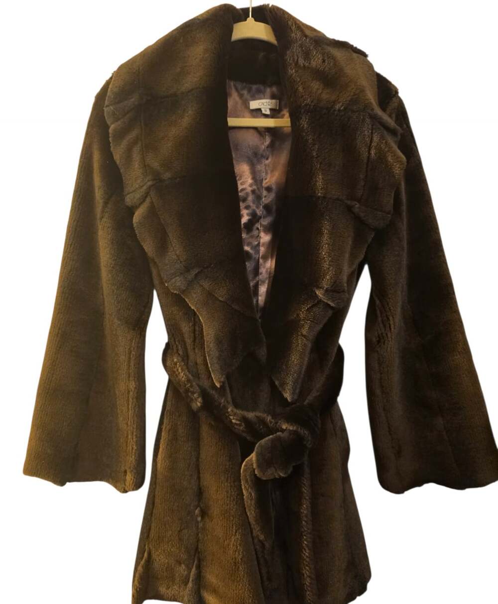Vintage Cache Faux Fur Belted Dark Brown Coat Sz 0
